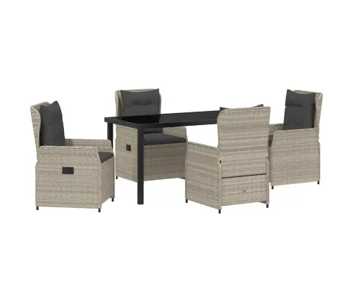 5 Daļu Dārza Ēdamgalds Gaiši Pelēks Poli Ratanas Vidaxl