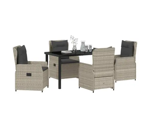 5 Daļu Dārza Ēdamgalds Gaiši Pelēks Poli Ratanas Vidaxl