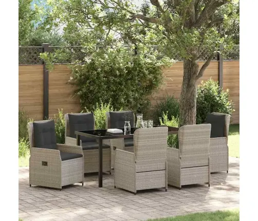 7 Daļu Dārza Galds Gaišā Pelēkā Krāsā No Polirattana Vidaxl