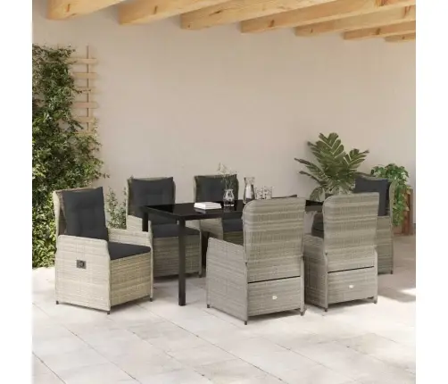 7 Daļu Dārza Galds Gaišā Pelēkā Krāsā No Polirattana Vidaxl