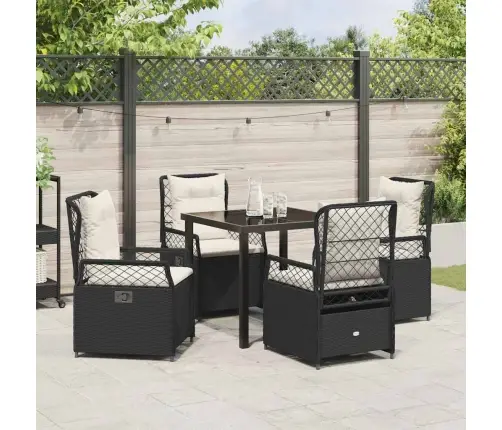 5 Daļu Dārza Ēdamgalda Komplekts Melnā Polirattanā. Vidaxl