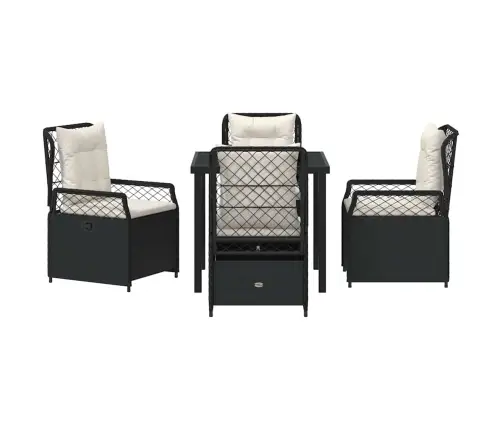 5 Daļu Dārza Ēdamgalda Komplekts Melnā Polirattanā. Vidaxl