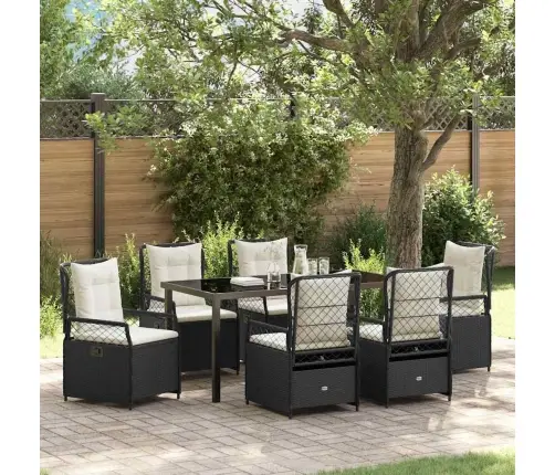 7 Gabalu Dārza Ēdamgalds Melnā Polyratānā Vidaxl