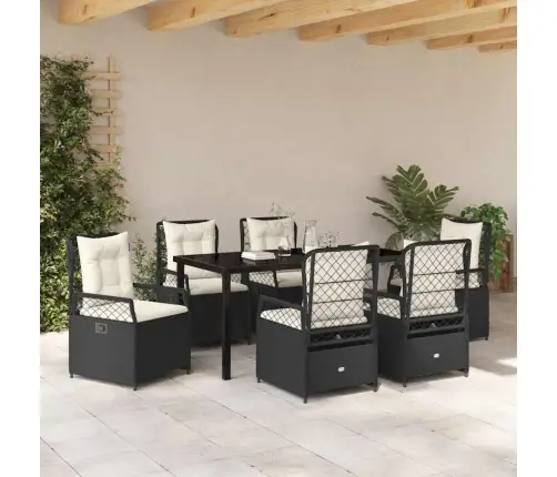 7 Gabalu Dārza Ēdamgalds Melnā Polyratānā Vidaxl