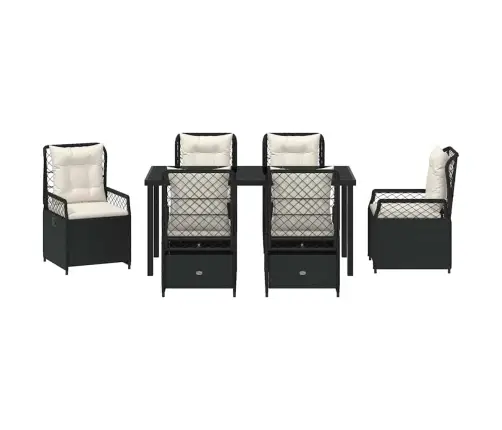 7 Gabalu Dārza Ēdamgalds Melnā Polyratānā Vidaxl