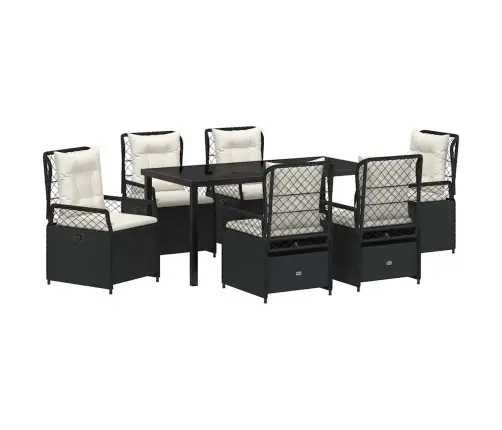 7 Gabalu Dārza Ēdamgalds Melnā Polyratānā Vidaxl