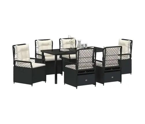 7 Gabalu Dārza Ēdamgalds Melnā Polyratānā Vidaxl