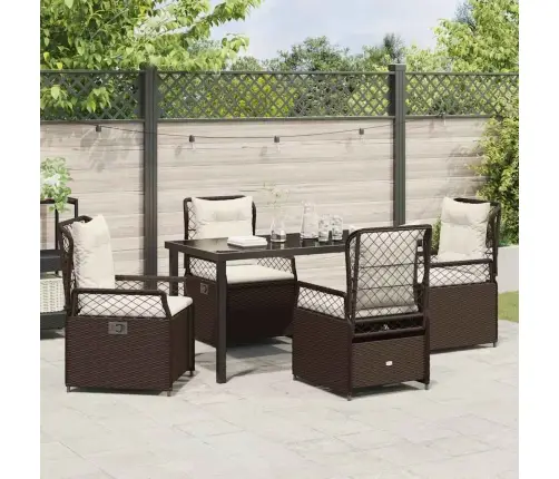 5 Daļīgais Dārza Ēdamgalds Brūnā Polirattanā Vidaxl