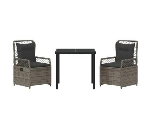 3 Daļu Dārza Ēdamgalds Pelēks Poliratanis Vidaxl