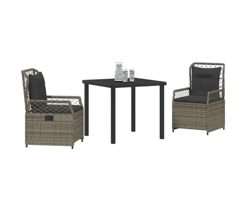 3 Daļu Dārza Ēdamgalds Pelēks Poliratanis Vidaxl