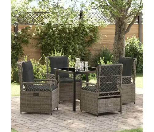 5 Gabalu Dārza Ēdamgalds Pelēkā Poliratanā Vidaxl