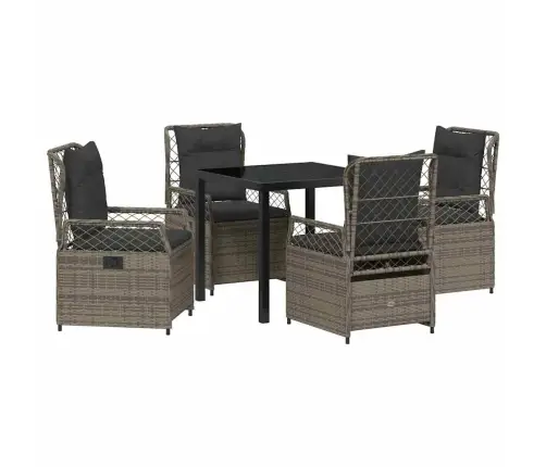 5 Gabalu Dārza Ēdamgalds Pelēkā Poliratanā Vidaxl