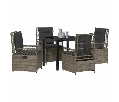 5 Gabalu Dārza Ēdamgalds Pelēkā Poliratanā Vidaxl