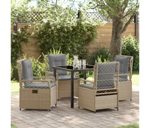 5 Gabalu Dārza Ēdamgalda Komplekts Bēšā Polirattā. Vidaxl