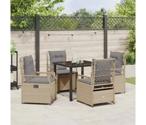 5 Gabalu Dārza Ēdamgalda Komplekts Bēšā Polirattā. Vidaxl