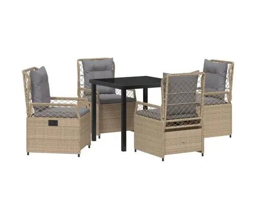 5 Gabalu Dārza Ēdamgalda Komplekts Bēšā Polirattā. Vidaxl