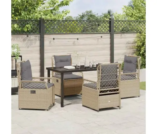 5 Daļu Dārza Ēdamgalds, Bēšs Polyratans Vidaxl