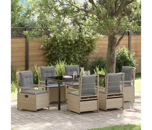 7 Daļu Dārza Ēdamgalds Bēšā Polirattanā Vidaxl