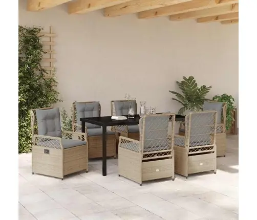 7 Daļu Dārza Ēdamgalds Bēšā Polirattanā Vidaxl