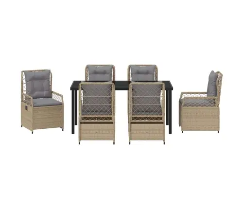 7 Daļu Dārza Ēdamgalds Bēšā Polirattanā Vidaxl