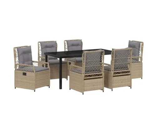 7 Daļu Dārza Ēdamgalds Bēšā Polirattanā Vidaxl