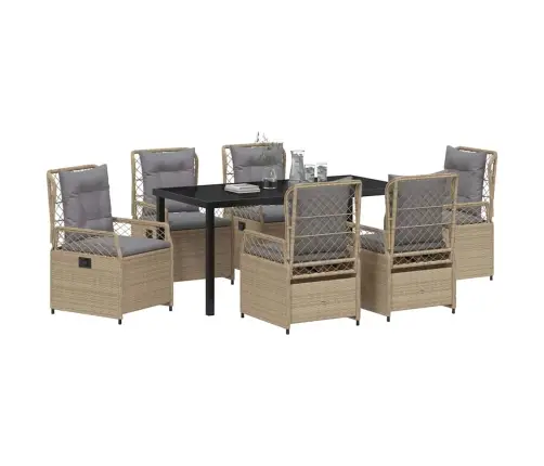 7 Daļu Dārza Ēdamgalds Bēšā Polirattanā Vidaxl