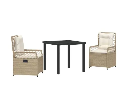 3 Daļu Dārza Ēdamgalds Komplekts Bēšs Polyratans Vidaxl