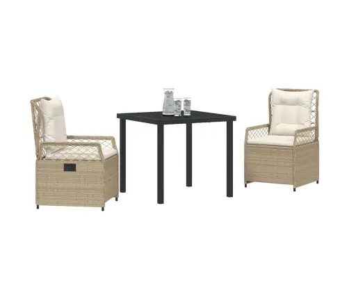 3 Daļu Dārza Ēdamgalds Komplekts Bēšs Polyratans Vidaxl