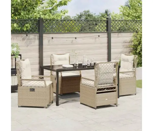 5 Rindas Dārza Vakariņu Komplekts Bēšā Krāsā Ar Poliratanu. Vidaxl