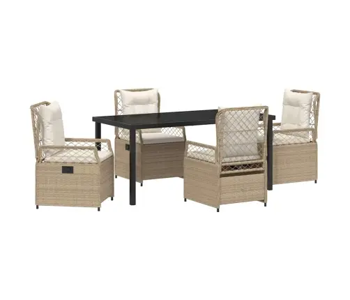 5 Rindas Dārza Vakariņu Komplekts Bēšā Krāsā Ar Poliratanu. Vidaxl