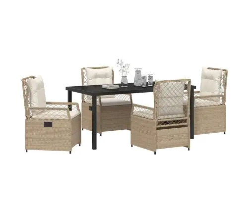 5 Rindas Dārza Vakariņu Komplekts Bēšā Krāsā Ar Poliratanu. Vidaxl