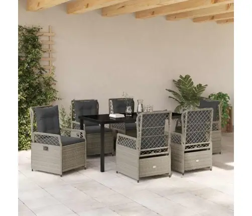 7 Komplekta Dārza Ēdamistabas Komplekts, Gaiši Pelēks Polirattans Vidaxl