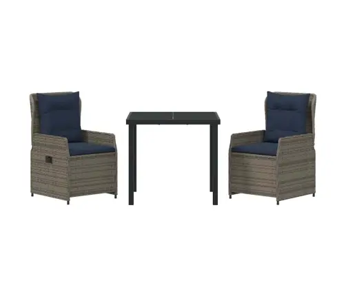 Dārza Ēdamgalds 3 Pcs Pelēka Poliūtu Rotangpalma Vidaxl