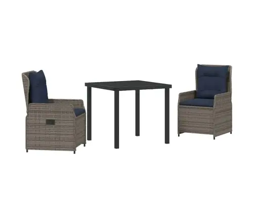 Dārza Ēdamgalds 3 Pcs Pelēka Poliūtu Rotangpalma Vidaxl