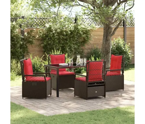 5 Daļu Dārza Galda Komplekts Brūns Polyratans Vidaxl