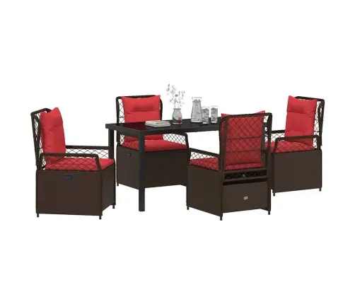 5 Daļu Dārza Galda Komplekts Brūns Polyratans Vidaxl