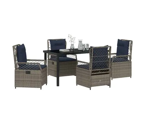 5 Daļīgs Dārza Ēdamgalds, Pelēks Poliratans Vidaxl