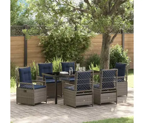 7 Daļu Dārza Galds Pelēkā Poli Rattan Vidaxl