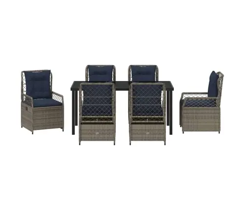 7 Daļu Dārza Galds Pelēkā Poli Rattan Vidaxl