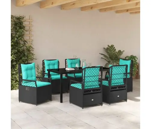 7 Daļu Dārza Ēdamgalda Komplekts Melns Poliestera Rattans Vidaxl