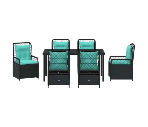 7 Daļu Dārza Ēdamgalda Komplekts Melns Poliestera Rattans Vidaxl