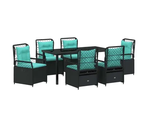 7 Daļu Dārza Ēdamgalda Komplekts Melns Poliestera Rattans Vidaxl