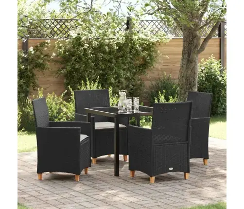 5 Daļu Dārza Ēdamgalds Ar Spilveniem Melnā Polirattā Vidaxl