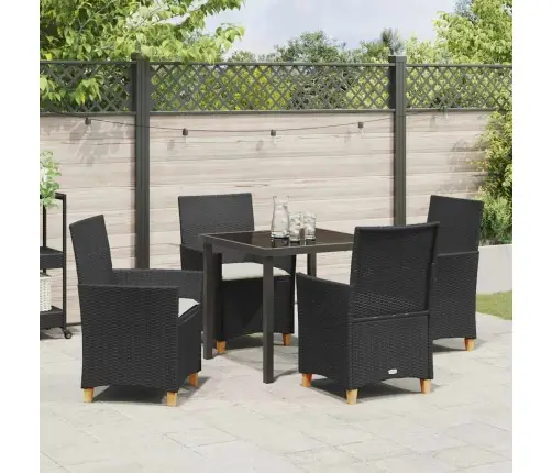 5 Daļu Dārza Ēdamgalds Ar Spilveniem Melnā Polirattā Vidaxl