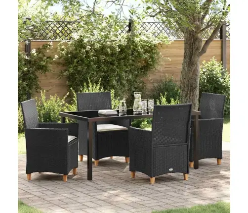 5 Daļu Dārza Ēdamgalds Ar Spilveniem, Melns Poliesters Vidaxl