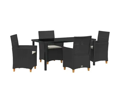 5 Daļu Dārza Ēdamgalds Ar Spilveniem, Melns Poliesters Vidaxl