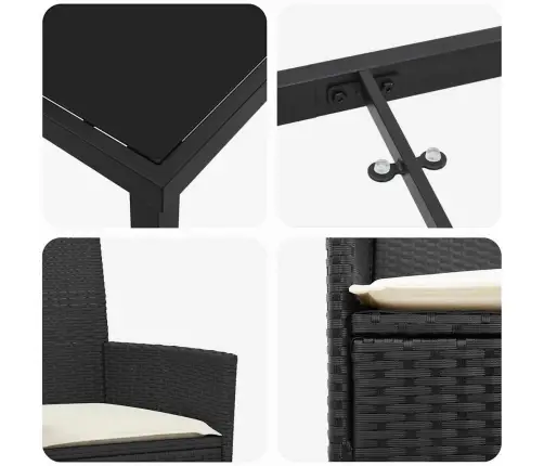 7 Daļu Dārza Ēdamgaldu Komplekts Ar Spilveniem Melnā Polirotangā Vidaxl