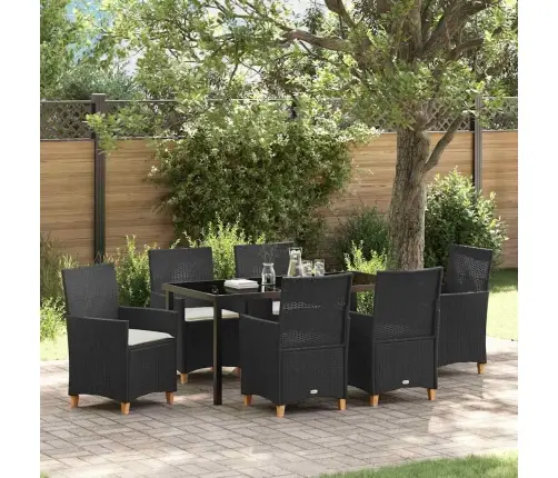 7 Daļu Dārza Ēdamgaldu Komplekts Ar Spilveniem Melnā Polirotangā Vidaxl