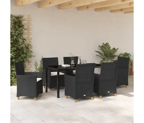 7 Daļu Dārza Ēdamgaldu Komplekts Ar Spilveniem Melnā Polirotangā Vidaxl