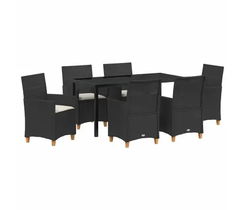 7 Daļu Dārza Ēdamgaldu Komplekts Ar Spilveniem Melnā Polirotangā Vidaxl